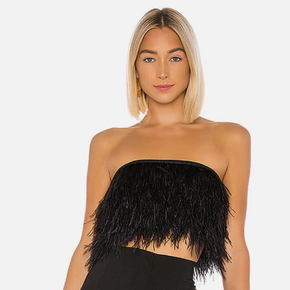 Revolve - Camila Coelho - Emiliana black feather crop top - Picture 4 of 4